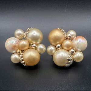 Elegant Vintage Japan Gold Cluster Earrings